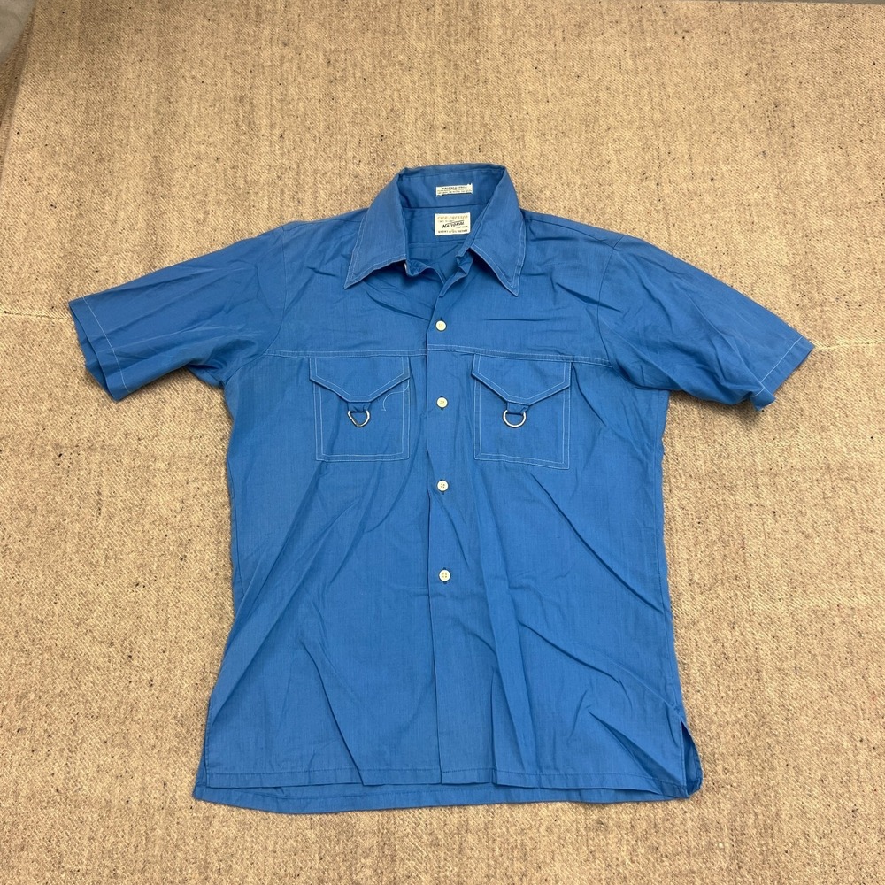Vintage National Button Up Shirt Mens Medium Blue 1970s